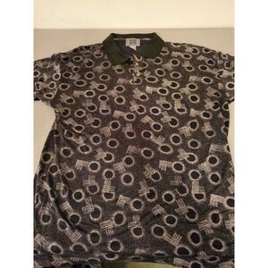 Viva Seta Mens Slik Polo Shirt Short Sleeve Abstract Patern Large Brown & Silver